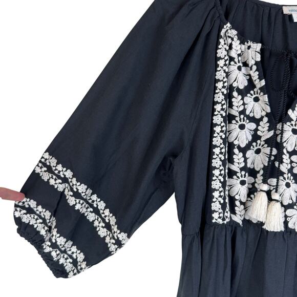 Sundance Josephena Garden Black & White Flower Embroidered Cottagecore Dress - Picture 8 of 13